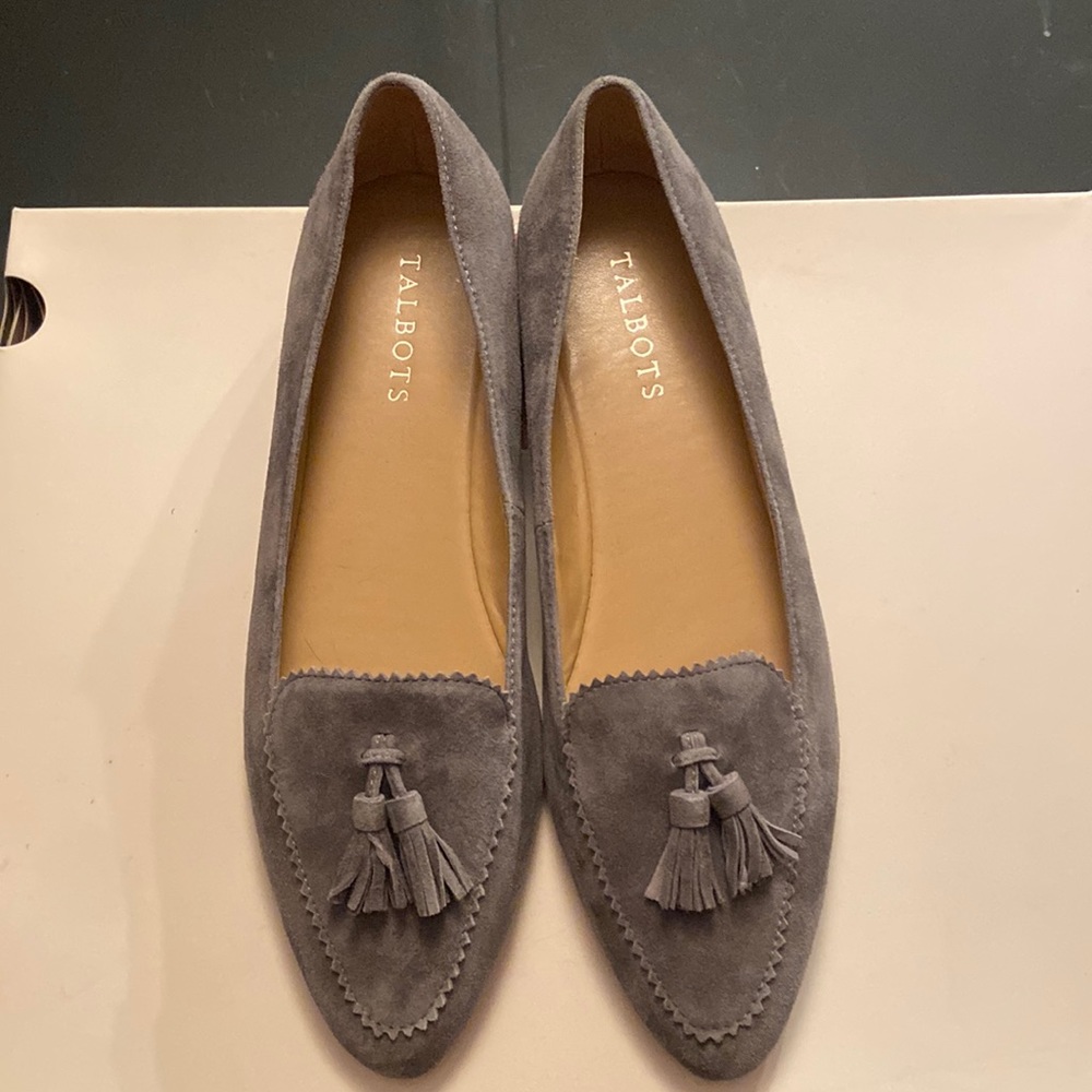 NWOT TALBOTS Francesca Gray Leather Suede Driving Flats. Size:8.5